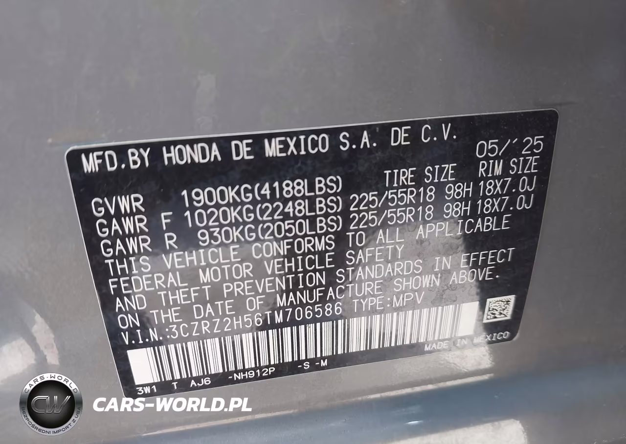 2026 Honda Hr-V Awd Sport VIN:3CZRZ2H56TM706586 - 9