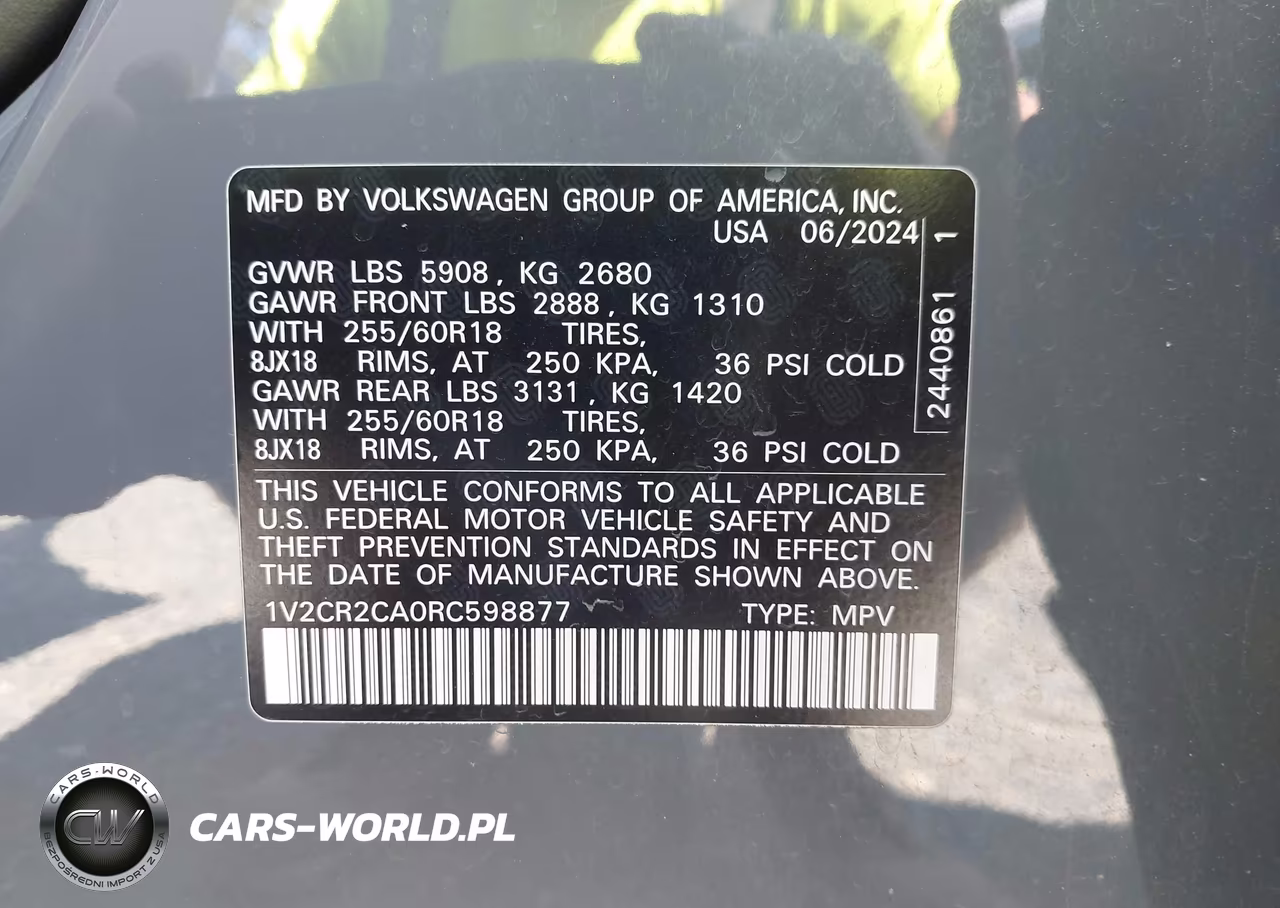 2024 Volkswagen Atlas 2.0T Peak Edition Se W-Technology VIN:1V2CR2CA0RC598877 - 9
