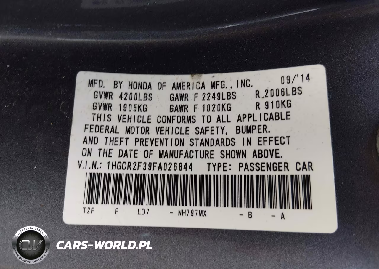 2015 Honda Accord Lx VIN:1HGCR2F39FA026844 - 9
