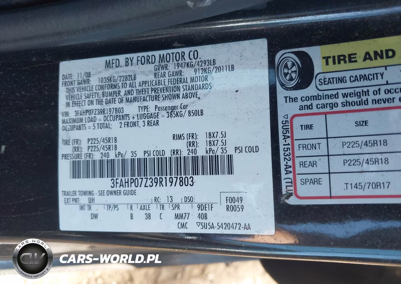 2009 Ford Fusion Se VIN:3FAHP07Z39R197803 - 9