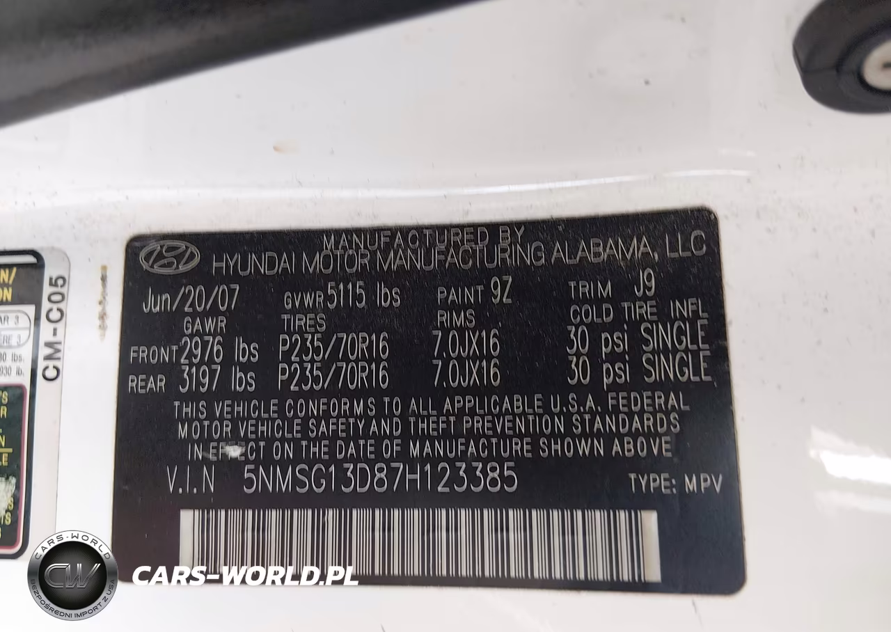 2007 Hyundai Santa Fe Gls VIN:5NMSG13D87H123385 - 9