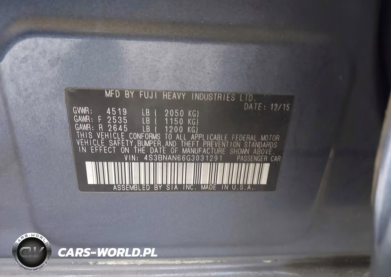 2016 Subaru Legacy 2.5I Limited VIN:4S3BNAN66G3031291 - 9