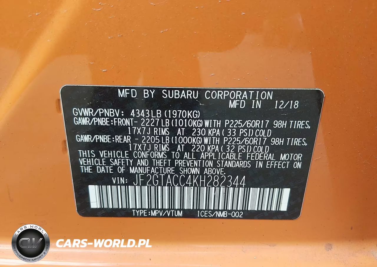 2019 Subaru Crosstrek 2.0I Premium VIN:JF2GTACC4KH282344 - 9