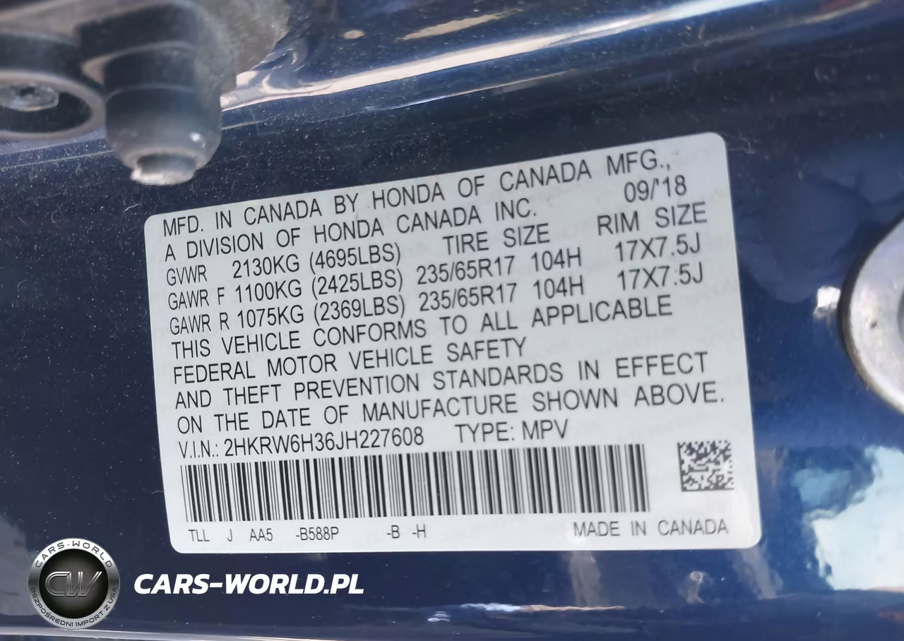 2018 Honda Cr-V Lx VIN:2HKRW6H36JH227608 - 9