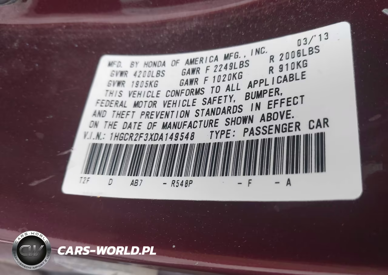 2013 Honda Accord Lx VIN:1HGCR2F3XDA149548 - 8