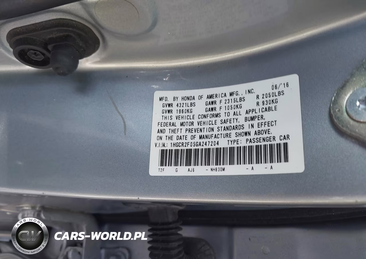 2016 Honda Accord Ex VIN:1HGCR2F05GA247204 - 9