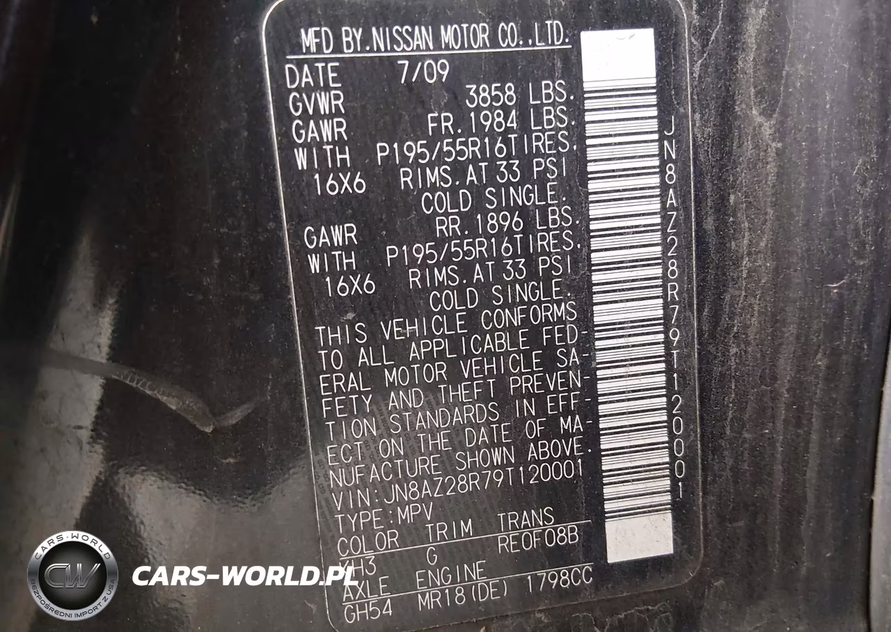 2009 Nissan Cube 1.8Sl VIN:JN8AZ28R79T120001 - 9