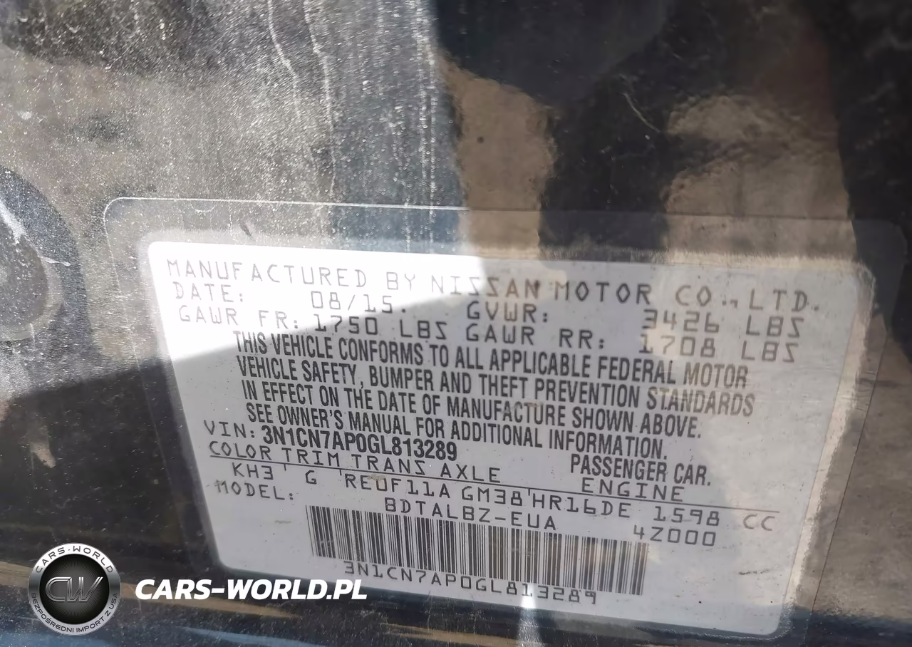 2016 Nissan Versa 1.6 S-1.6 S+-1.6 Sl-1.6 Sv VIN:3N1CN7AP0GL813289 - 9