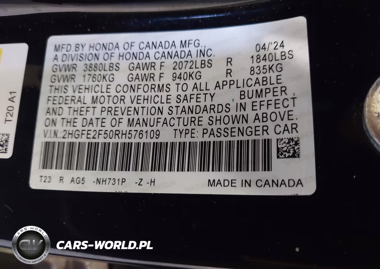 2024 Honda Civic Sport VIN:2HGFE2F50RH576109 - 9