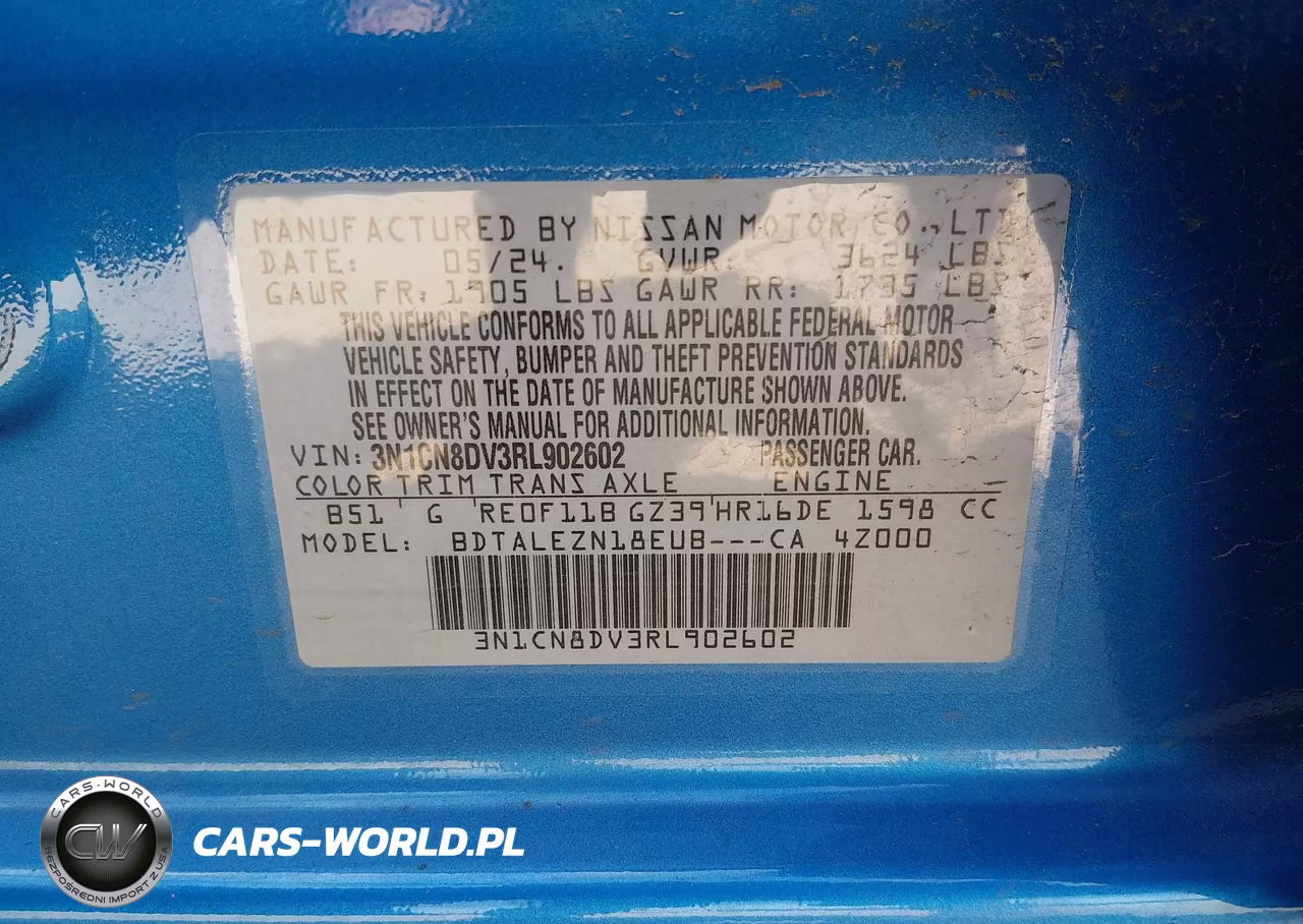 2024 Nissan Versa 1.6 S VIN:3N1CN8DV3RL902602 - 9