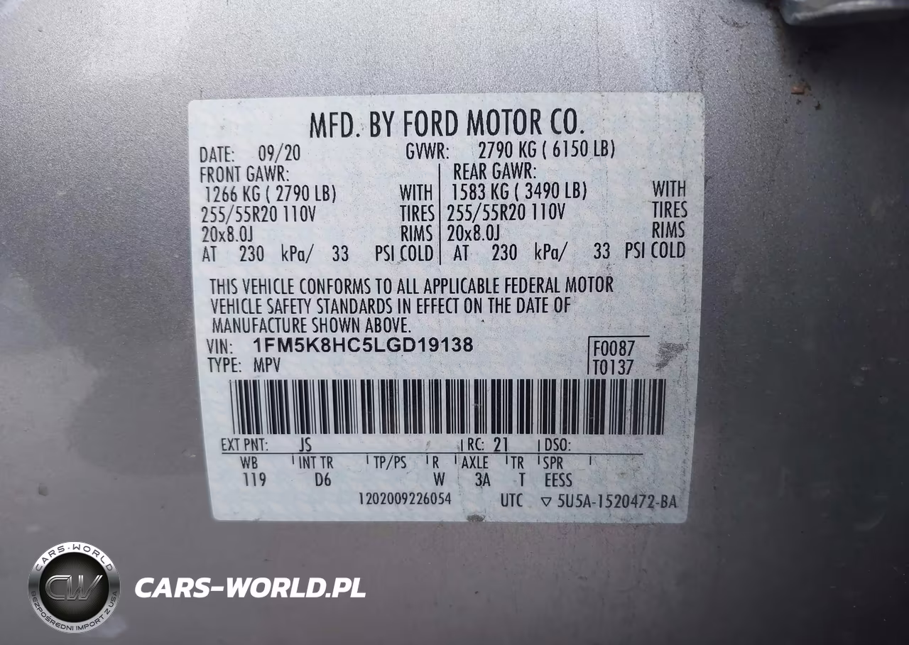 2020 Ford Explorer Platinum VIN:1FM5K8HC5LGD19138 - 9