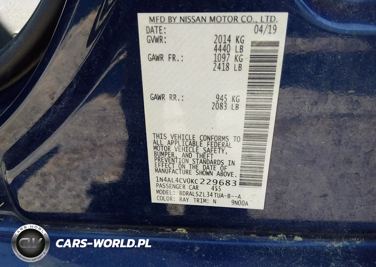 2019 Nissan Altima 2.0 Sr VIN:1N4AL4CV0KC229683 - 9