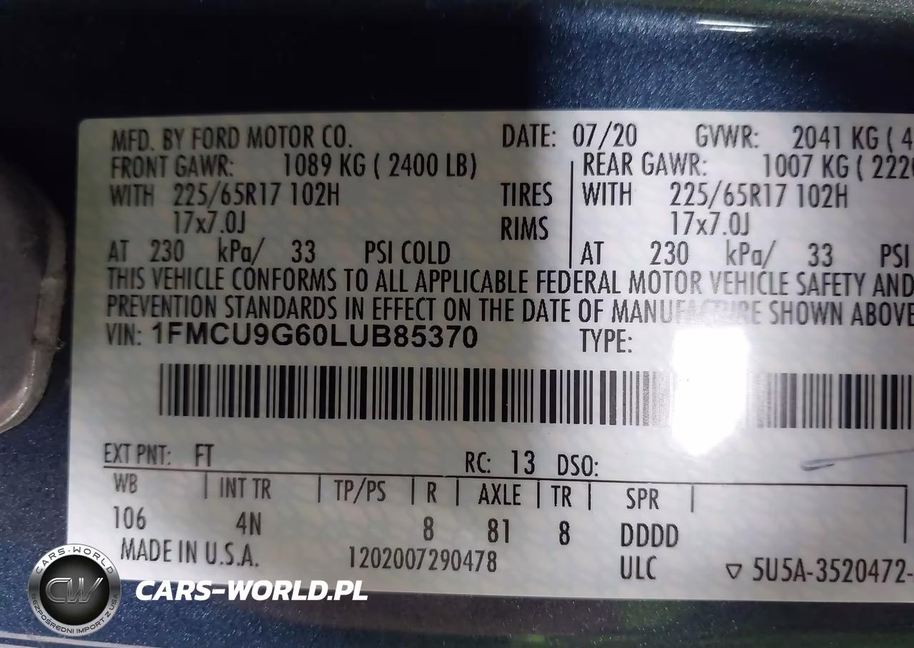 2020 Ford Escape Se VIN:1FMCU9G60LUB85370 - 9