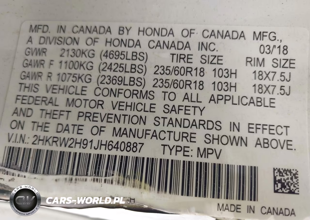2018 Honda Cr-V Touring VIN:2HKRW2H91JH640887 - 9
