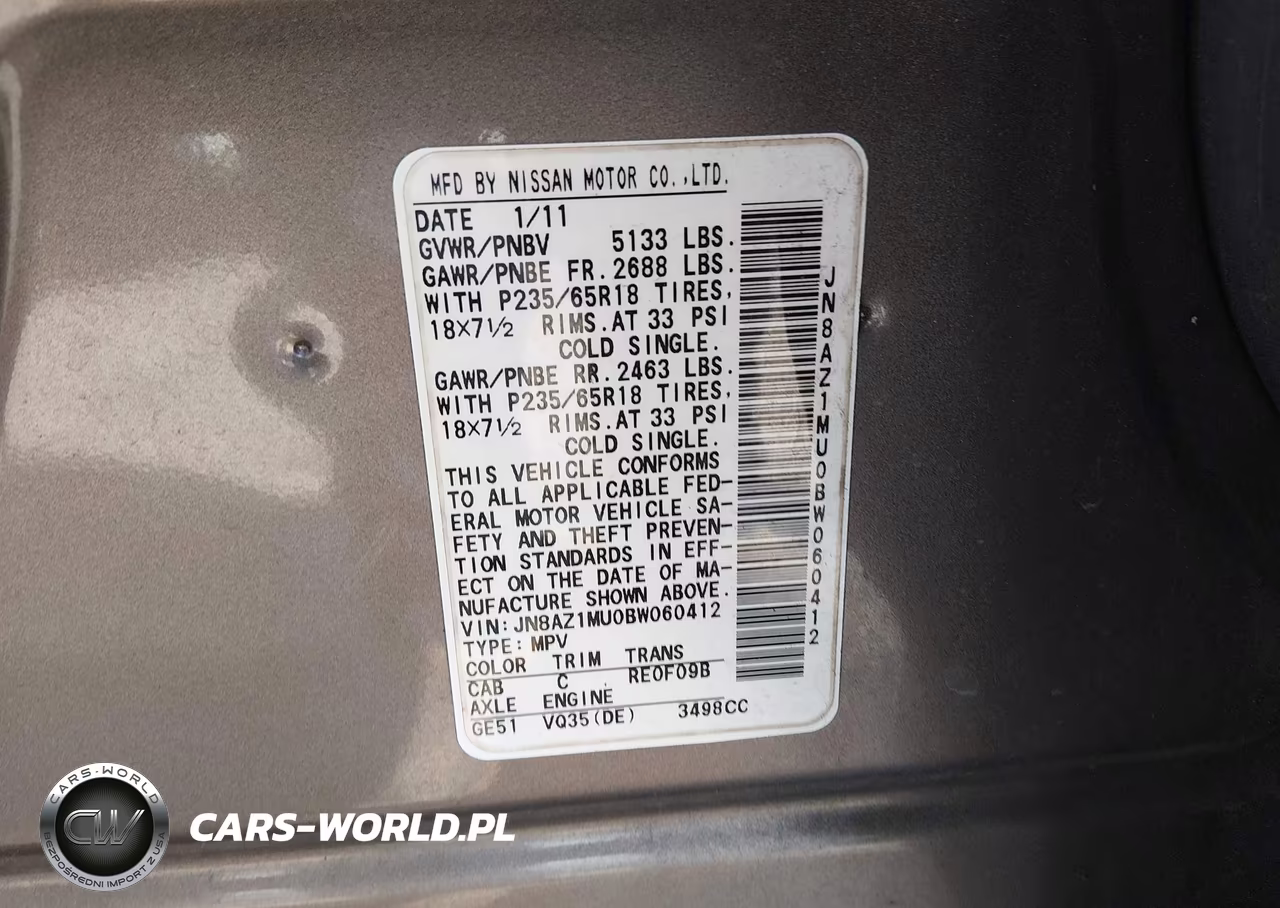 2011 Nissan Murano Sl VIN:JN8AZ1MU0BW060412 - 9