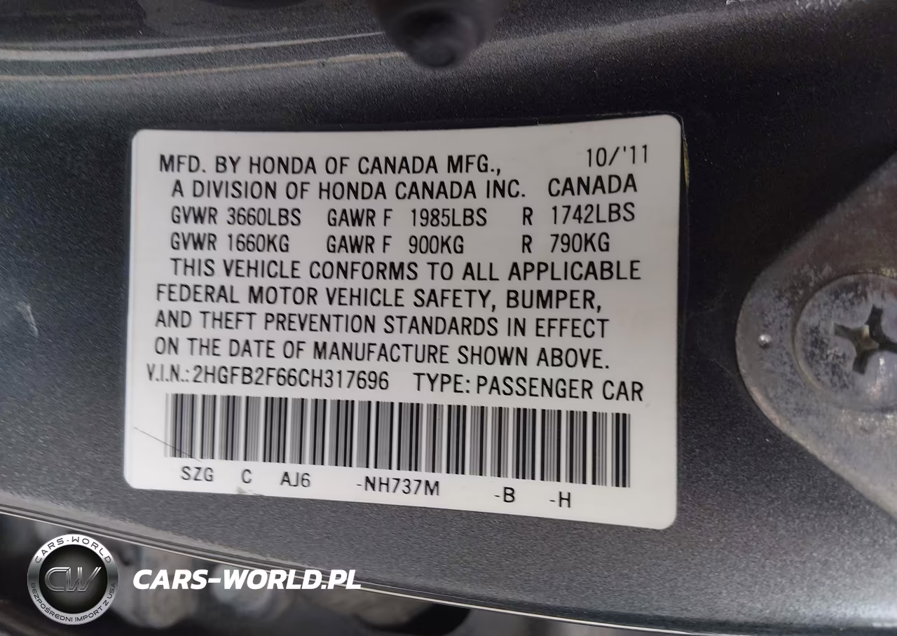 2012 Honda Civic Hf VIN:2HGFB2F66CH317696 - 9