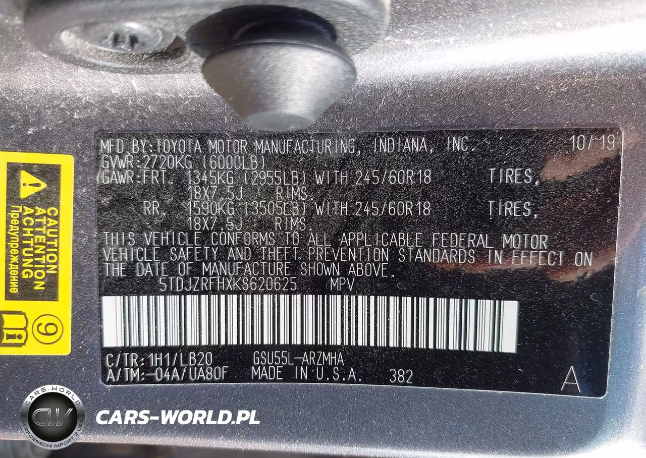 2019 Toyota Highlander Xle VIN:5TDJZRFHXKS620625 - 9