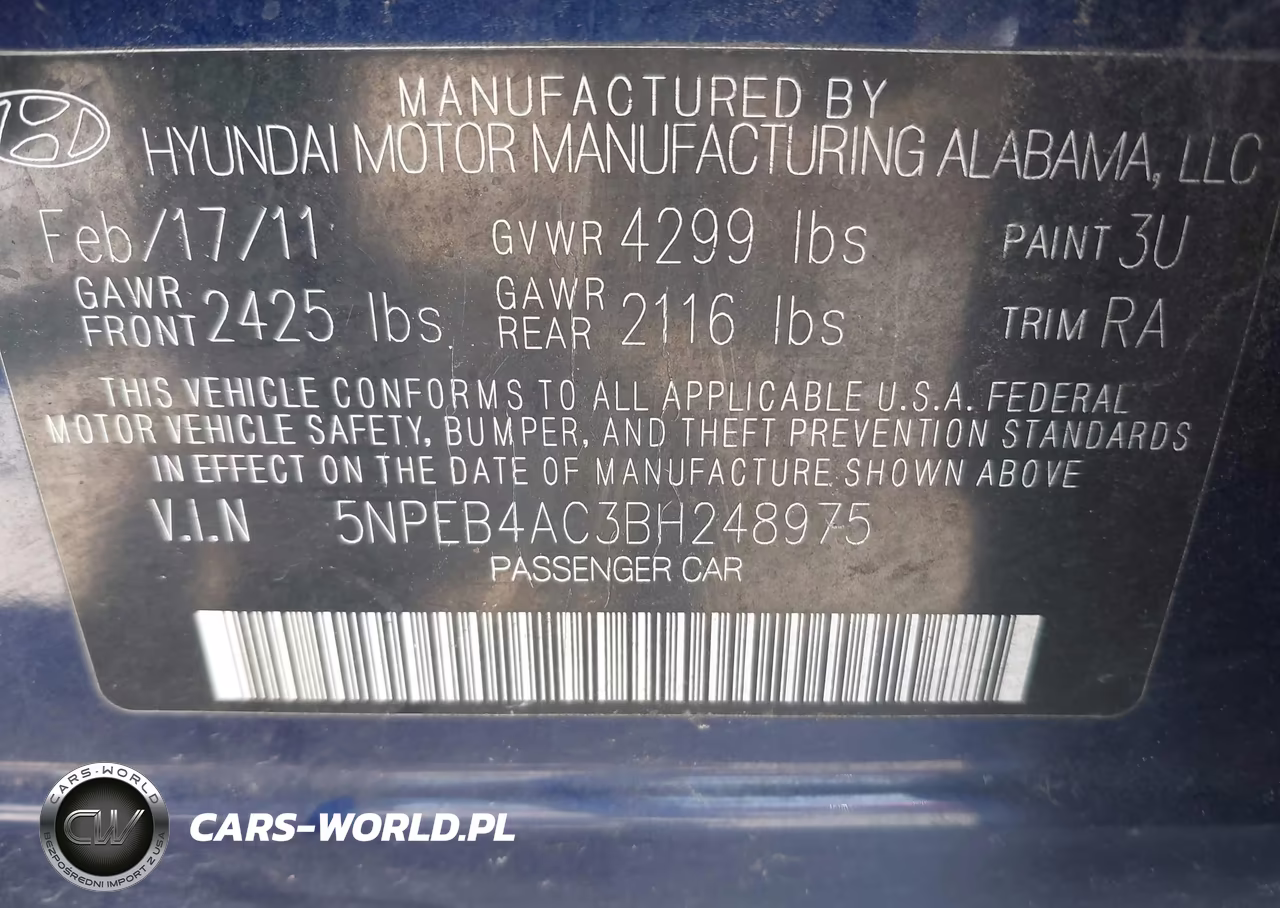 2011 Hyundai Sonata Gls VIN:5NPEB4AC3BH248975 - 9