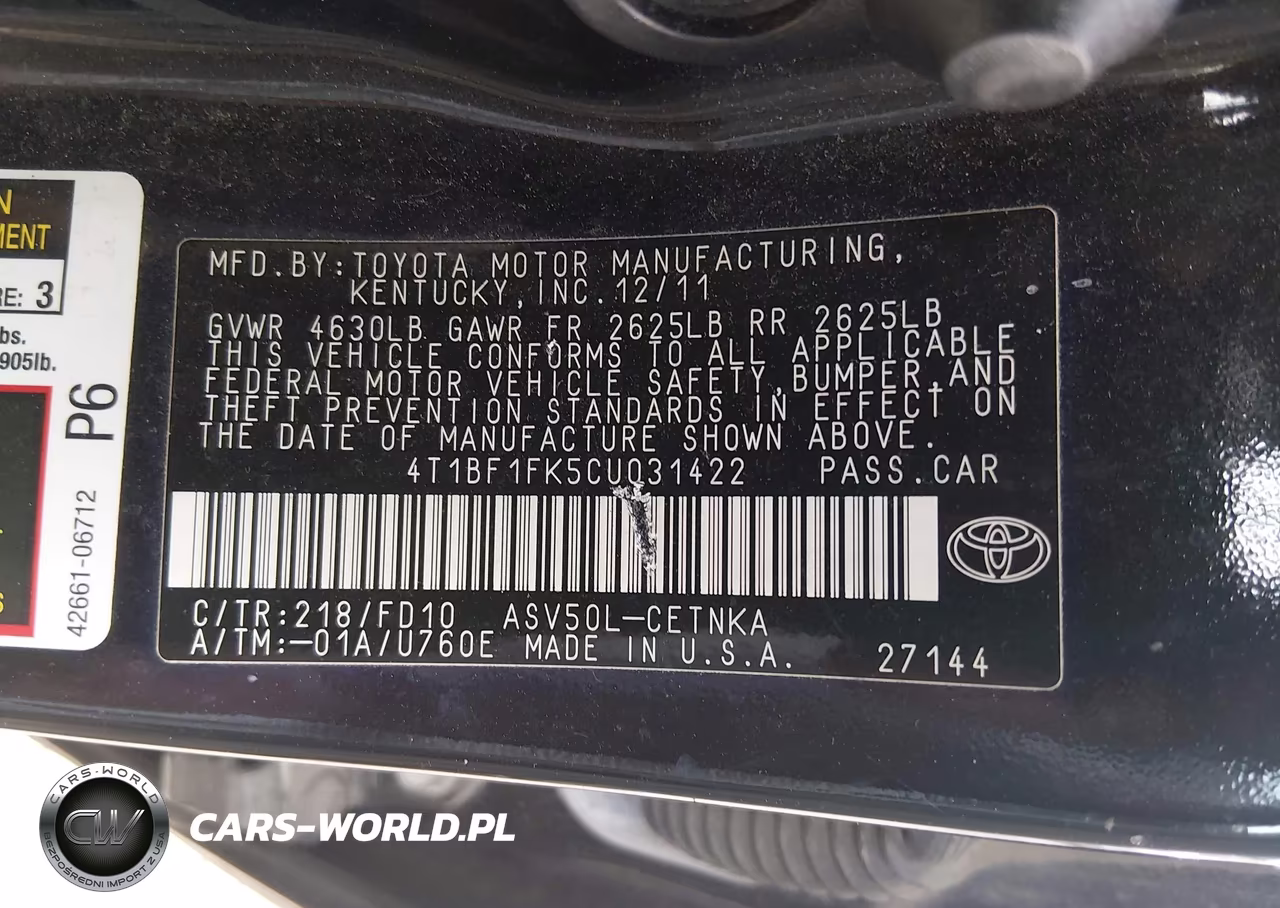 2012 Toyota Camry Le VIN:4T1BF1FK5CU031422 - 9