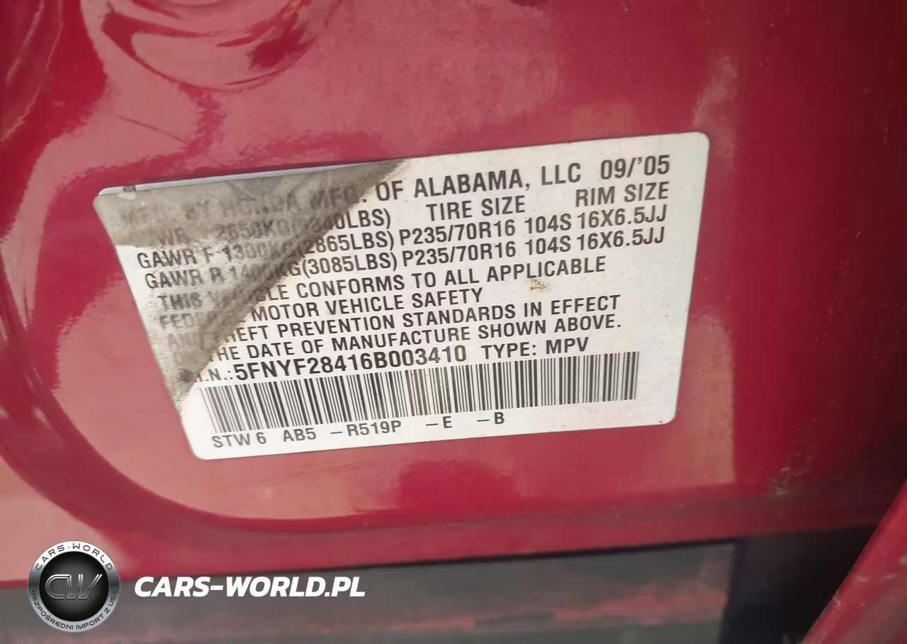 2006 Honda Pilot Ex VIN:5FNYF28416B003410 - 9