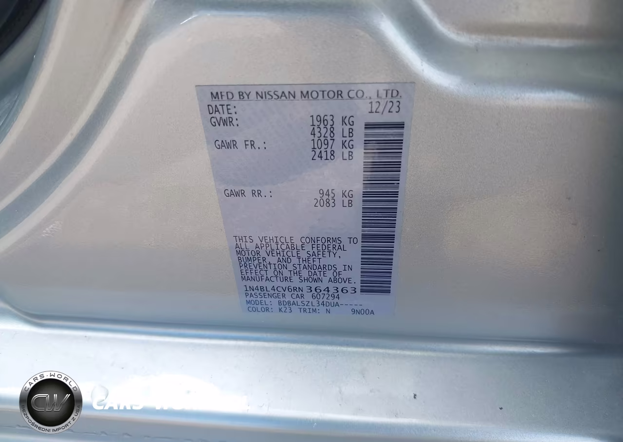 2024 Nissan Altima Sr Fwd VIN:1N4BL4CV6RN364363 - 9