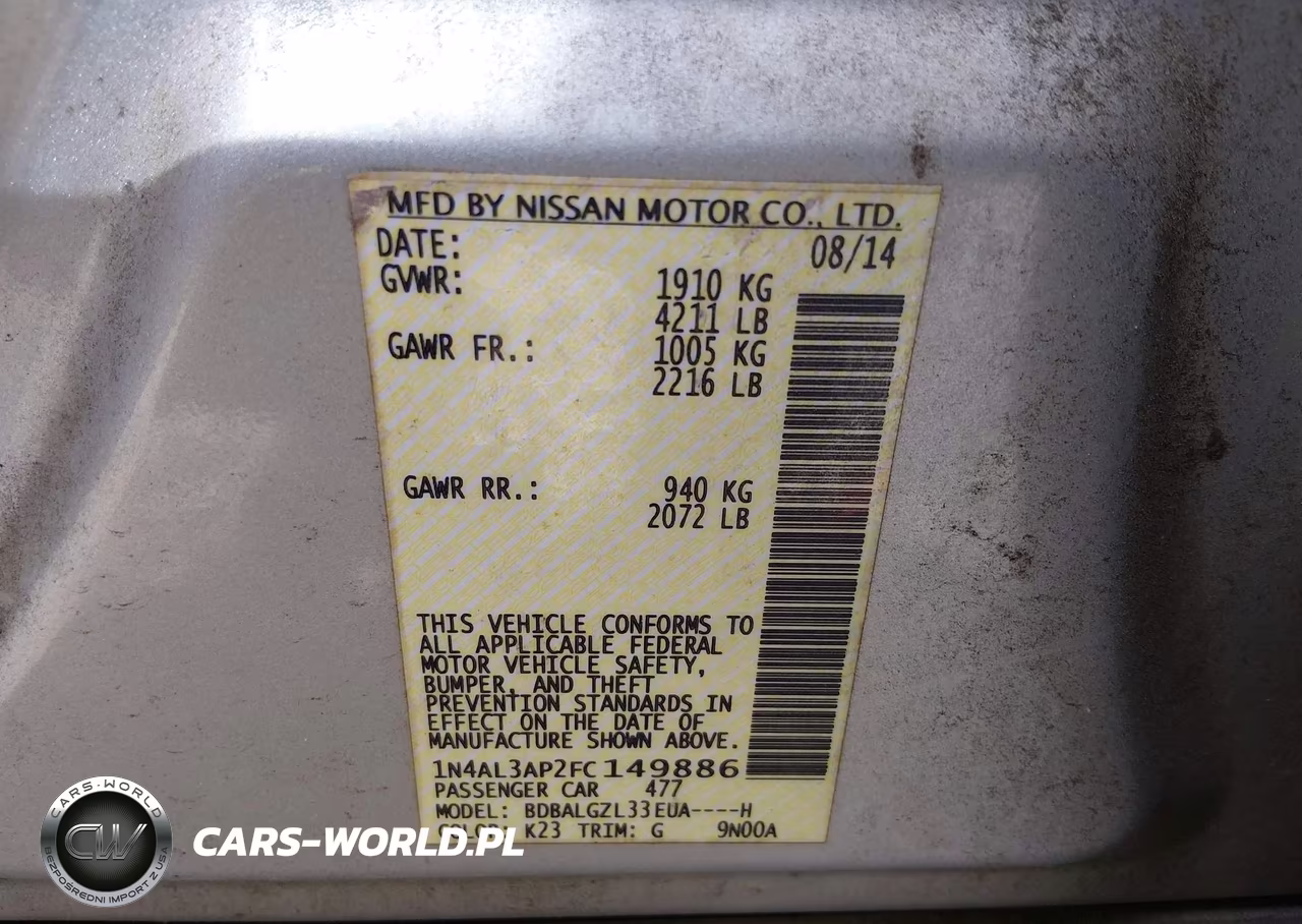 2015 Nissan Altima 2.5 S VIN:1N4AL3AP2FC149886 - 9
