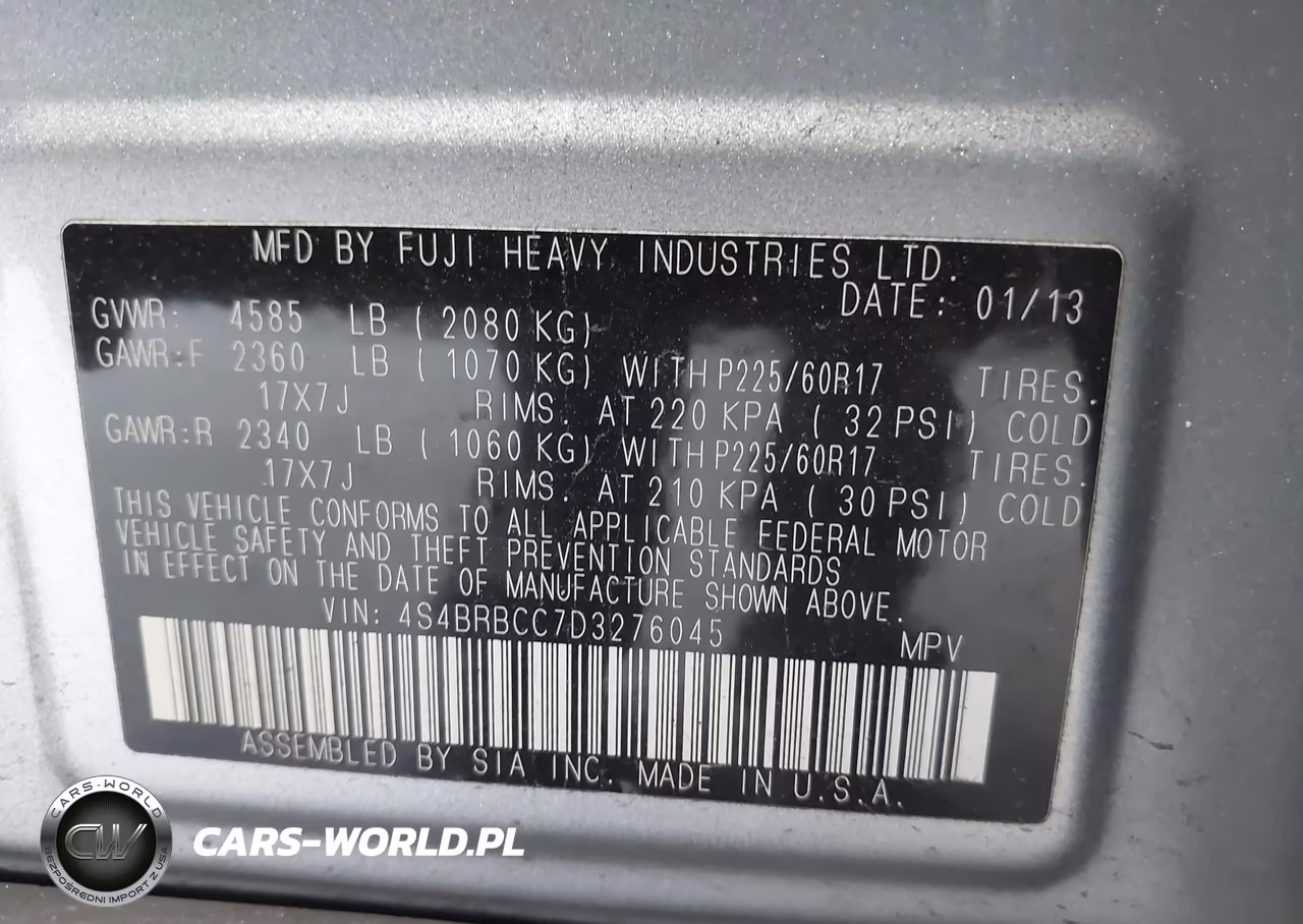 2013 Subaru Outback 2.5I Premium VIN:4S4BRBCC7D3276045 - 9