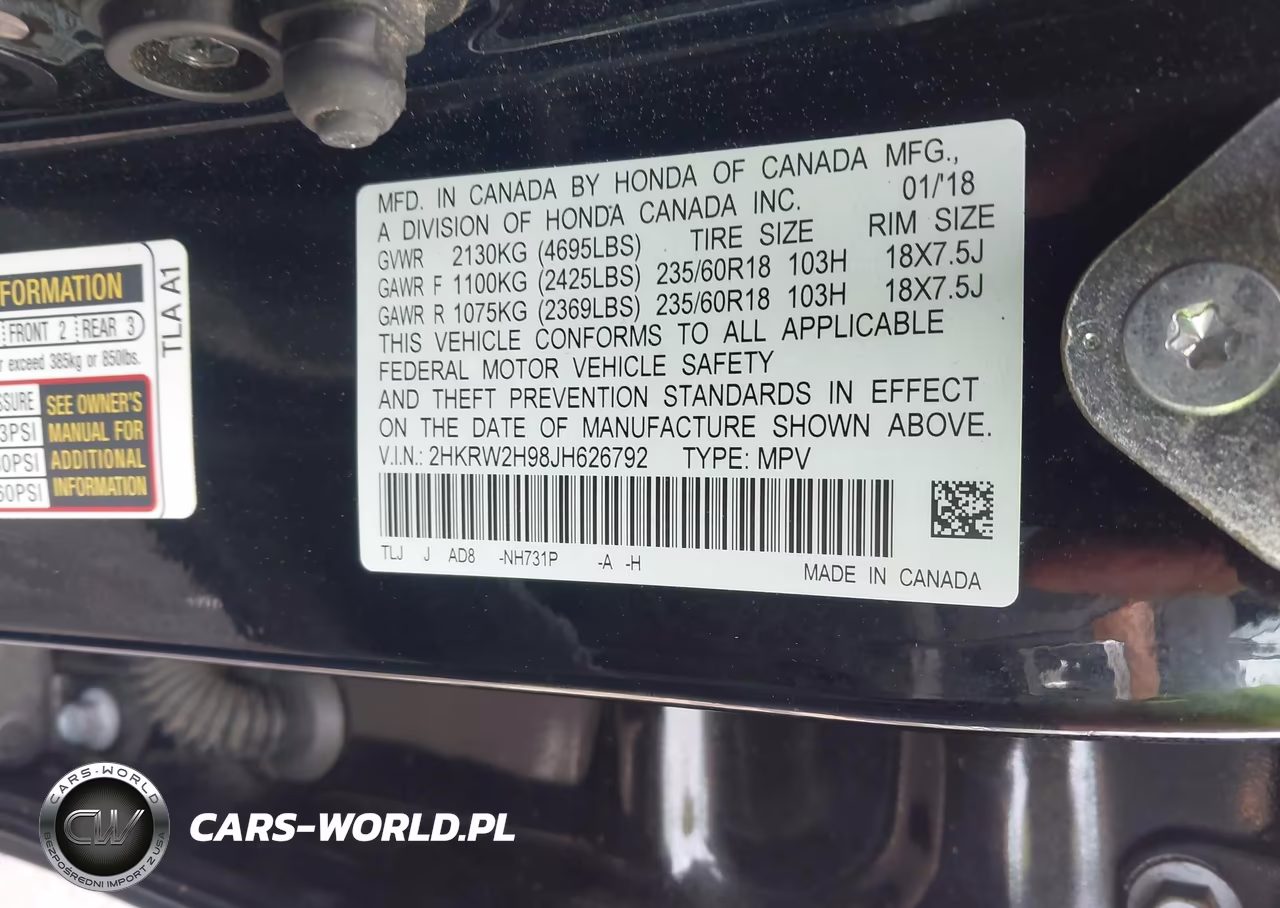 2018 Honda Cr-V Touring VIN:2HKRW2H98JH626792 - 9