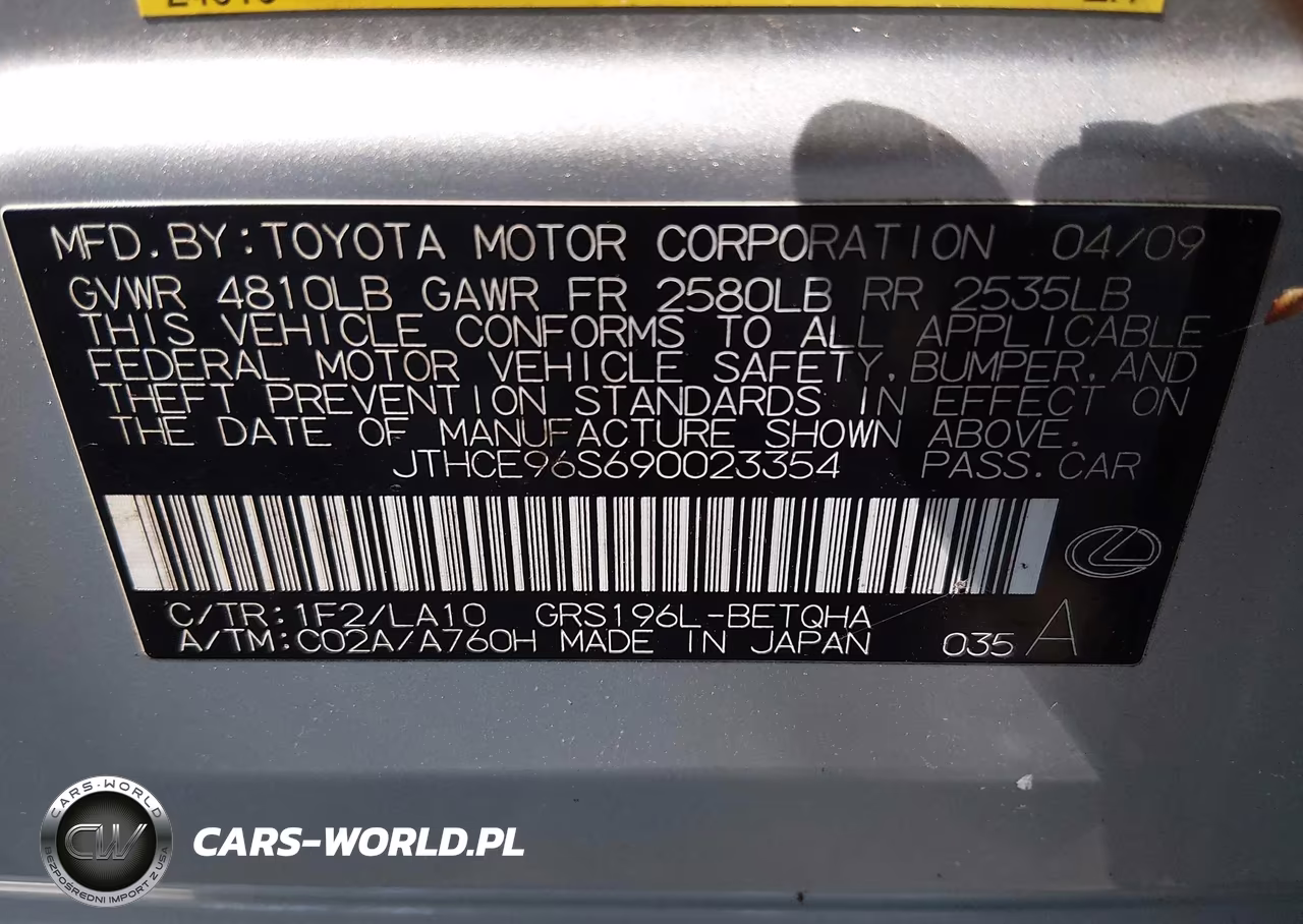 2009 Lexus Gs 350 VIN:JTHCE96S690023354 - 9