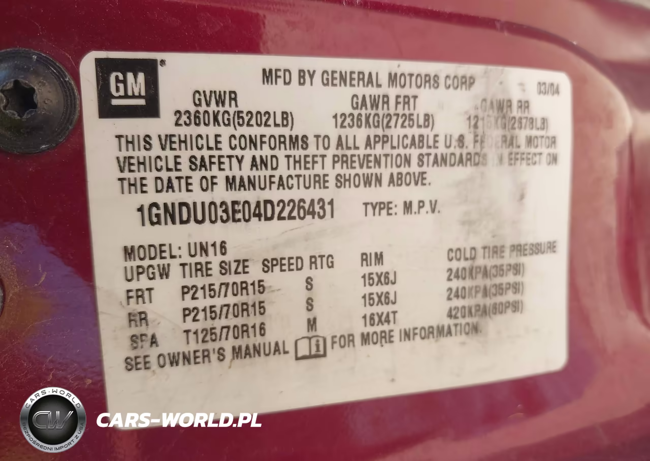 2004 Chevrolet Venture Plus VIN:1GNDU03E04D226431 - 9