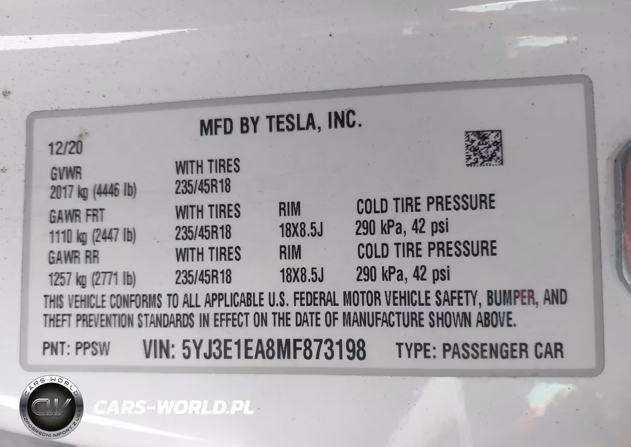 2021 Tesla Model 3 Standard Range Plus Rear-Wheel Drive VIN:5YJ3E1EA8MF873198 - 9