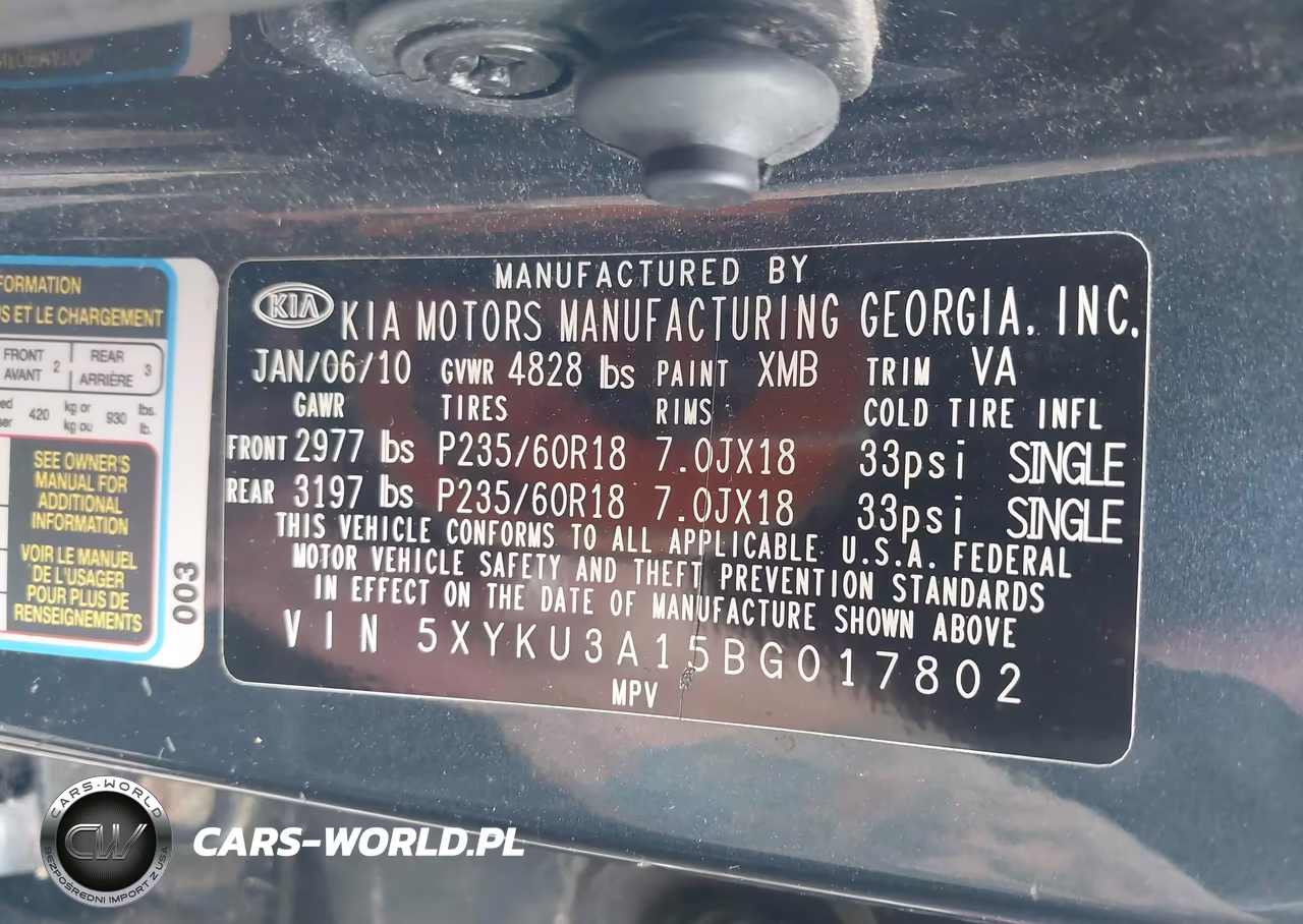 2011 Kia Sorento VIN:5XYKU3A15BG017802 - 9