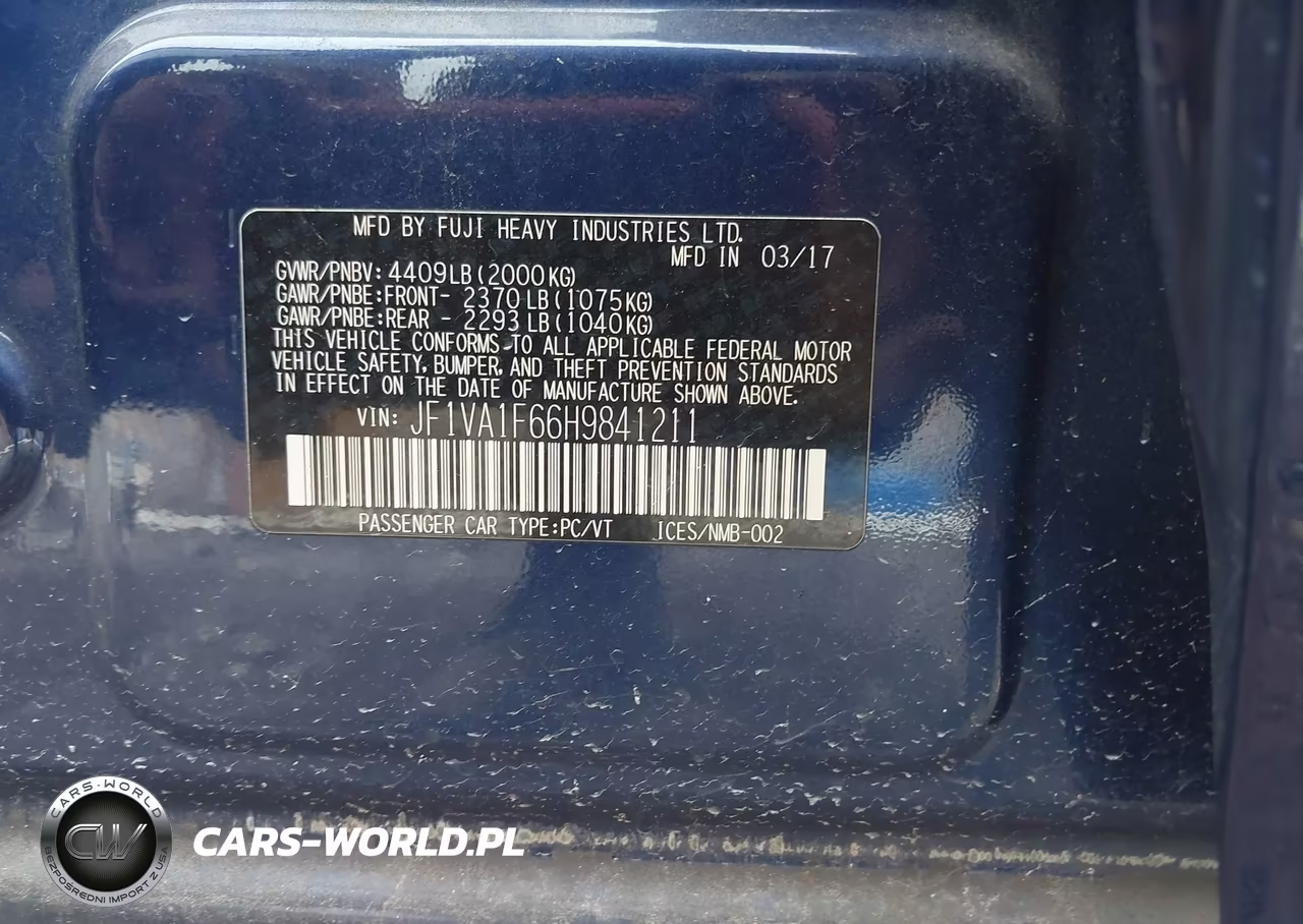 2017 Subaru Wrx Premium VIN:JF1VA1F66H9841211 - 9