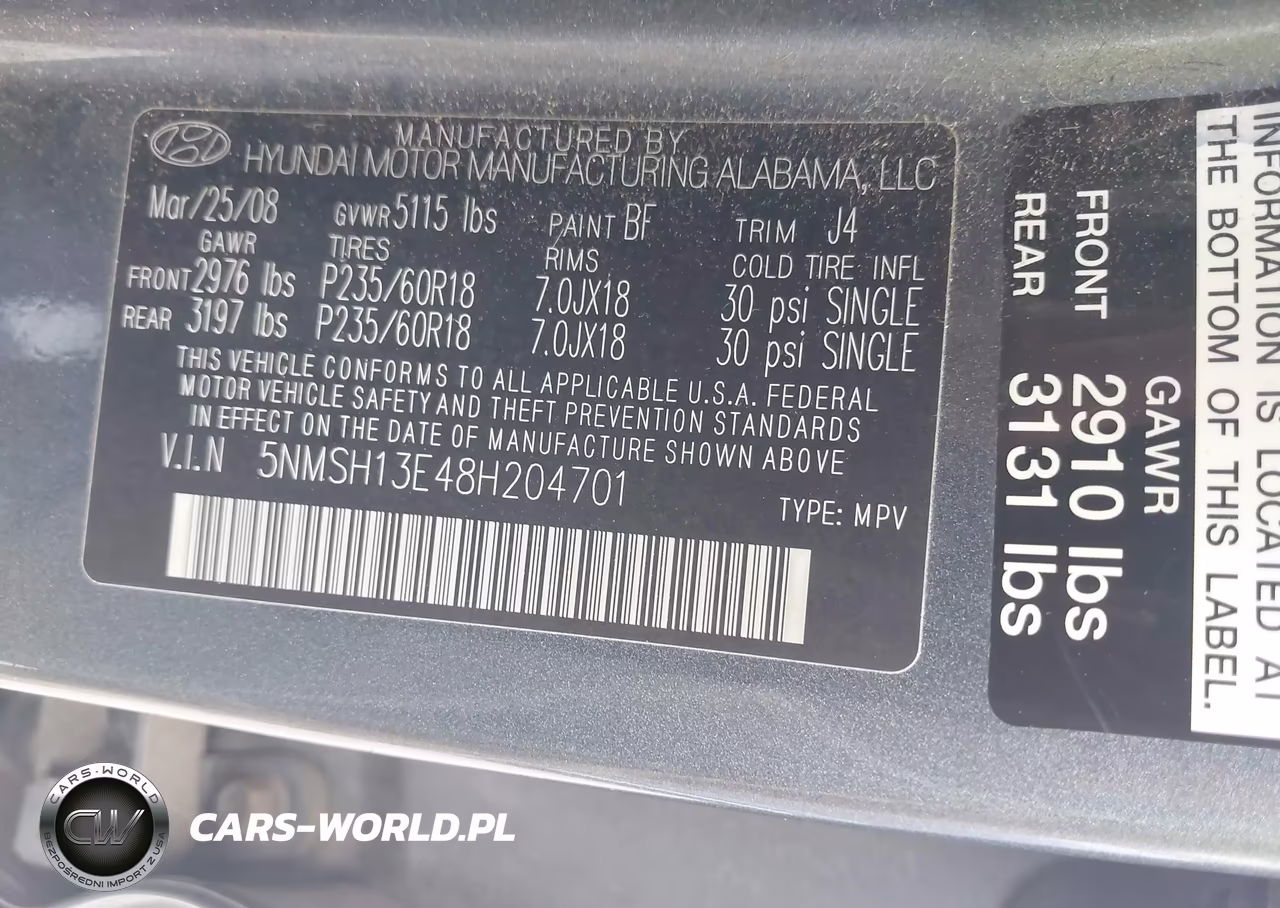2008 Hyundai Santa Fe Limited-Se VIN:5NMSH13E48H204701 - 9