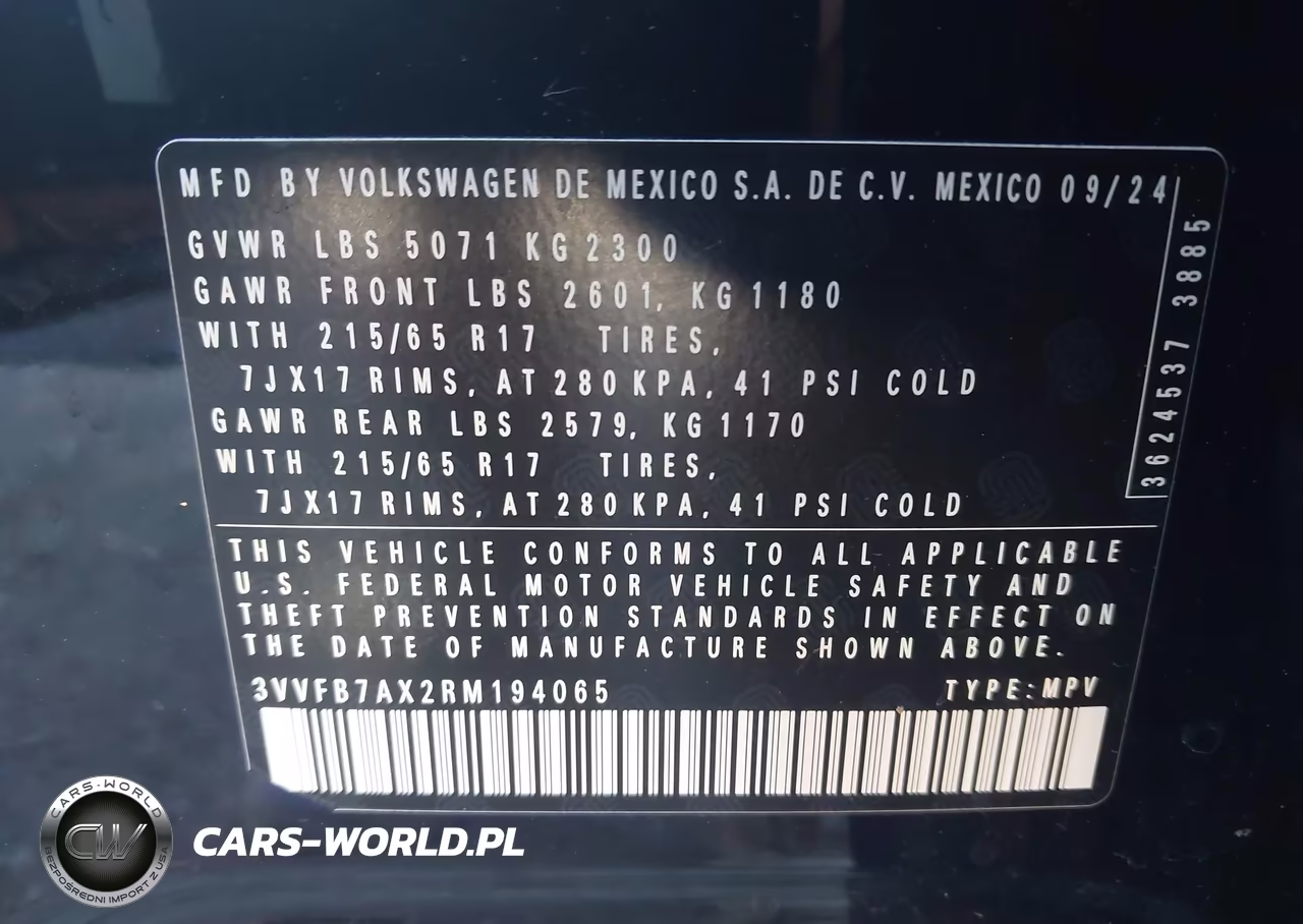 2024 Volkswagen Tiguan 2.0T S VIN:3VVFB7AX2RM194065 - 9