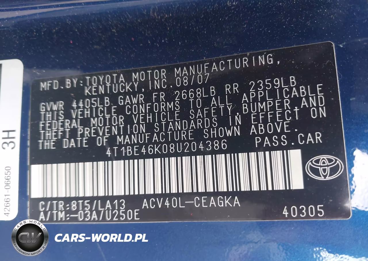 2008 Toyota Camry Xle VIN:4T1BE46K08U204386 - 9