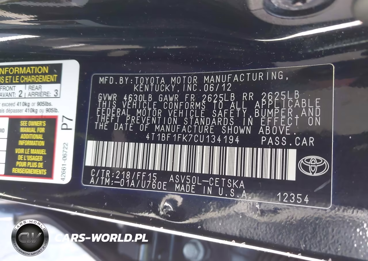2012 Toyota Camry Se VIN:4T1BF1FK7CU134194 - 9
