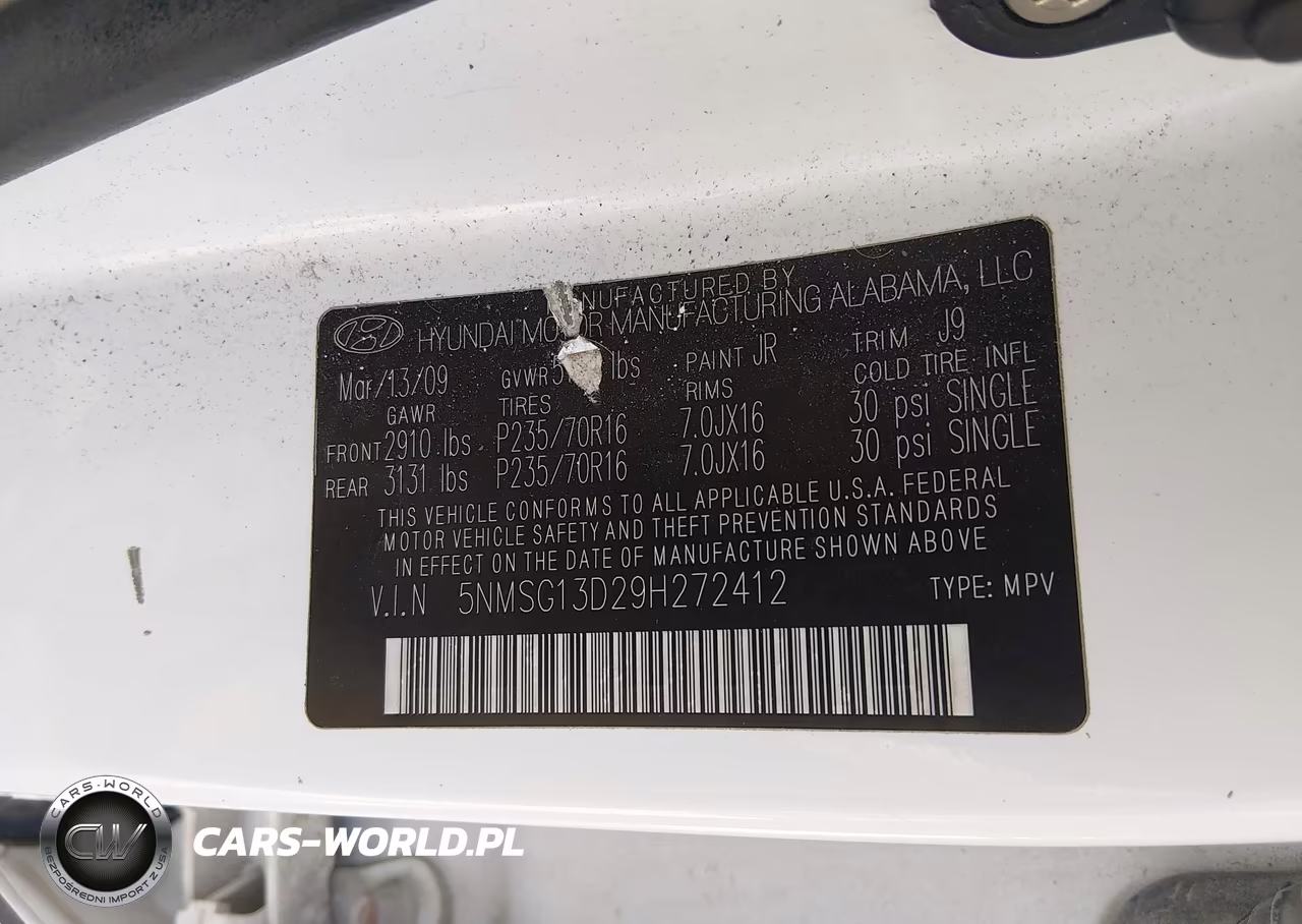 2009 Hyundai Santa Fe Gls VIN:5NMSG13D29H272412 - 9