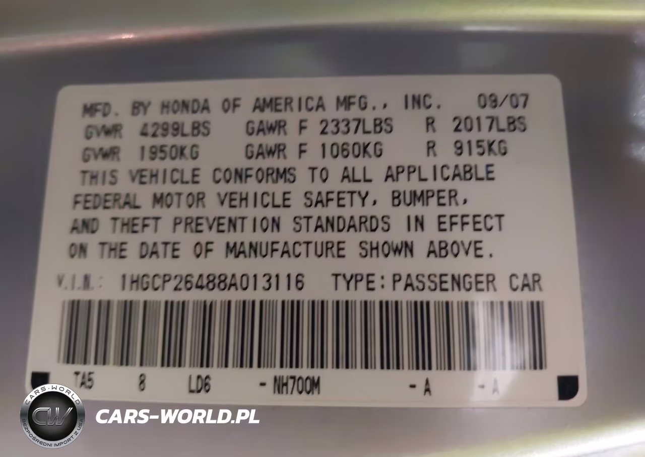 2008 Honda Accord 2.4 Lx-P VIN:1HGCP26488A013116 - 9
