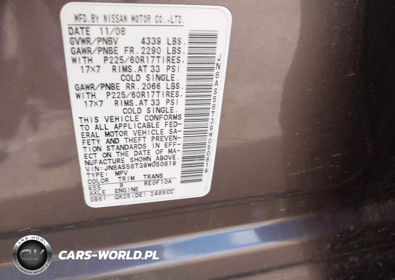 2009 Nissan Rogue Sl VIN:JN8AS58T39W050819 - 9