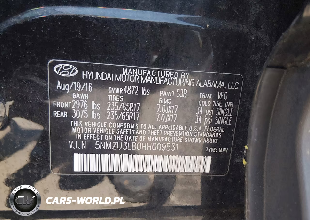 2017 Hyundai Santa Fe Sport 2.4L VIN:5NMZU3LB0HH009531 - 9