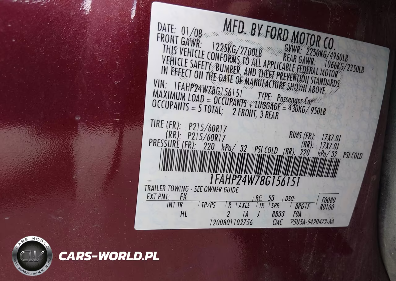 2008 Ford Taurus Sel VIN:1FAHP24W78G156151 - 9