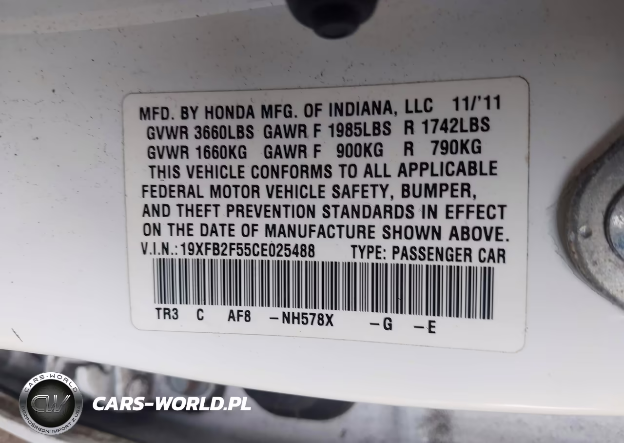 2012 Honda Civic Lx VIN:19XFB2F55CE025488 - 9