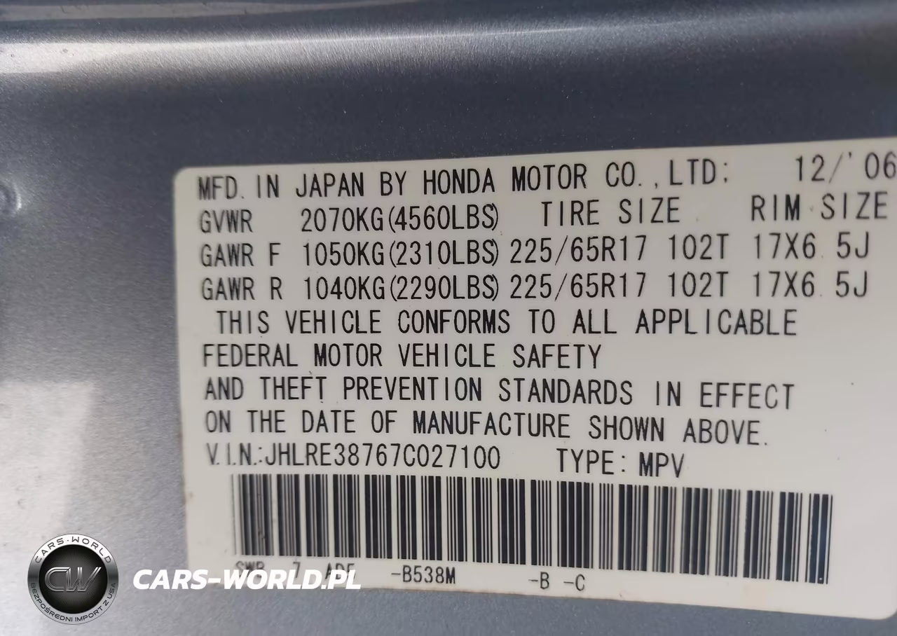 2007 Honda Cr-V Ex-L VIN:JHLRE38767C027100 - 9
