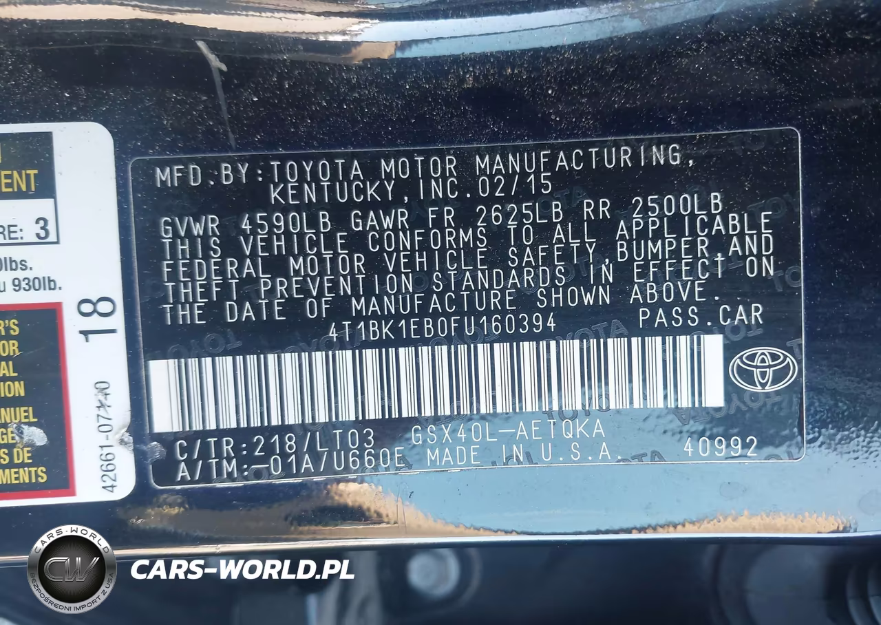 2015 Toyota Avalon Xle Touring VIN:4T1BK1EB0FU160394 - 9