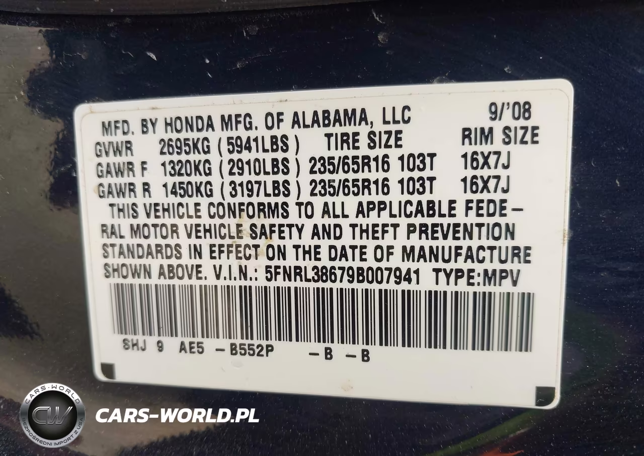 2009 Honda Odyssey Ex-L VIN:5FNRL38679B007941 - 9