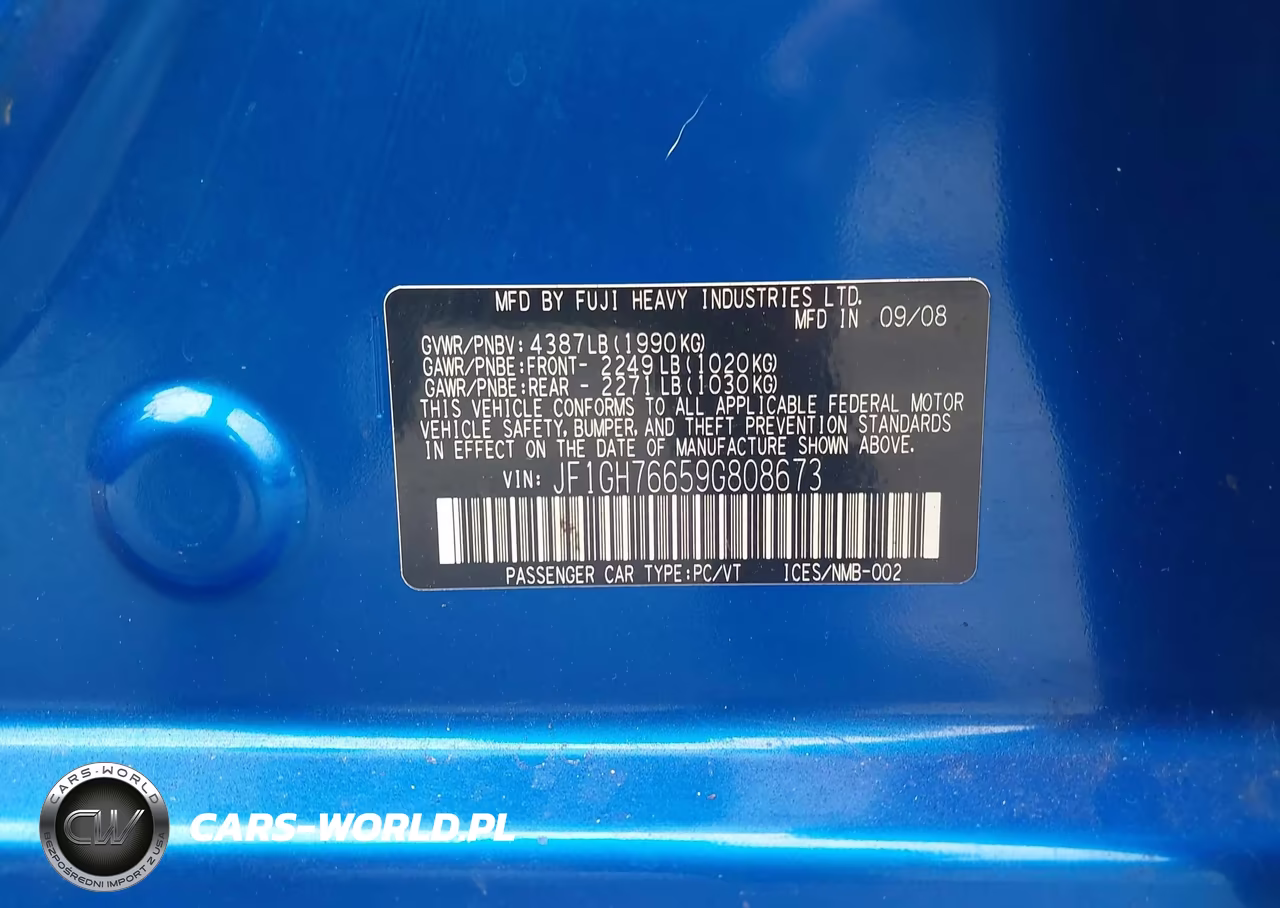 2009 Subaru Impreza Wrx VIN:JF1GH76659G808673 - 9
