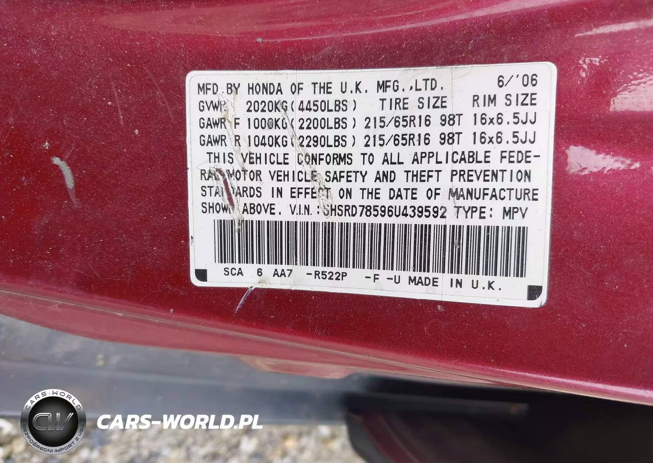 2006 Honda Cr-V Lx VIN:SHSRD78596U439592 - 9