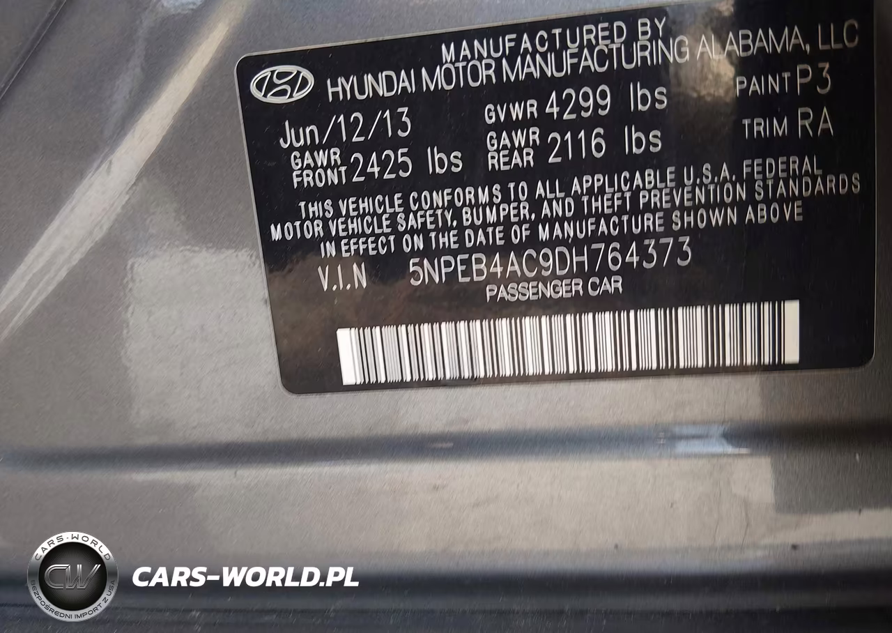2013 Hyundai Sonata Gls VIN:5NPEB4AC9DH764373 - 9