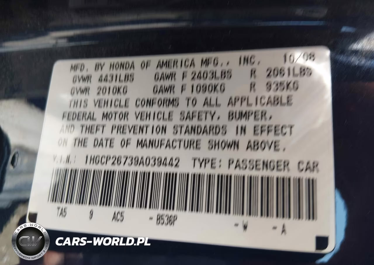 2009 Honda Accord 2.4 Ex VIN:1HGCP26739A039442 - 9